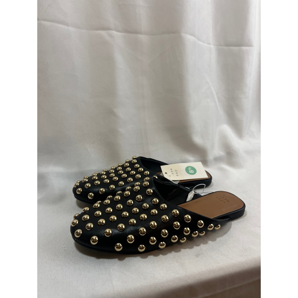 A New Day Womens Black Gold Studded Mules Almond Toe Slip On Flat Shoes 8.5 NEW